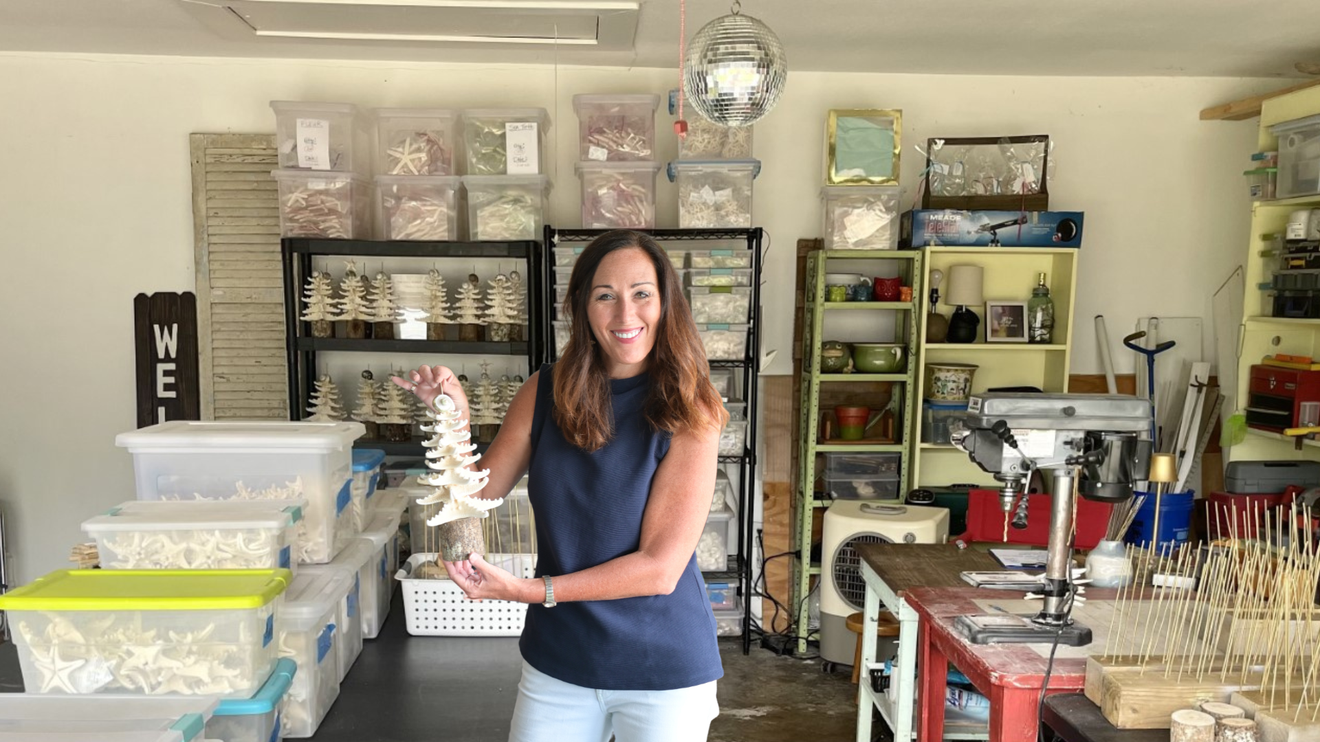Amy Covington Hudson, Flair Gifts owner, founder, and starfish gift creator in her garage workshop