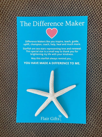 Inspirational Gift - The Difference Maker - white finger starfish ornaments handmade by Flair Gifts. coastal gift